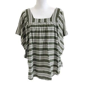 Army Green Striped Butterfly Wing Top